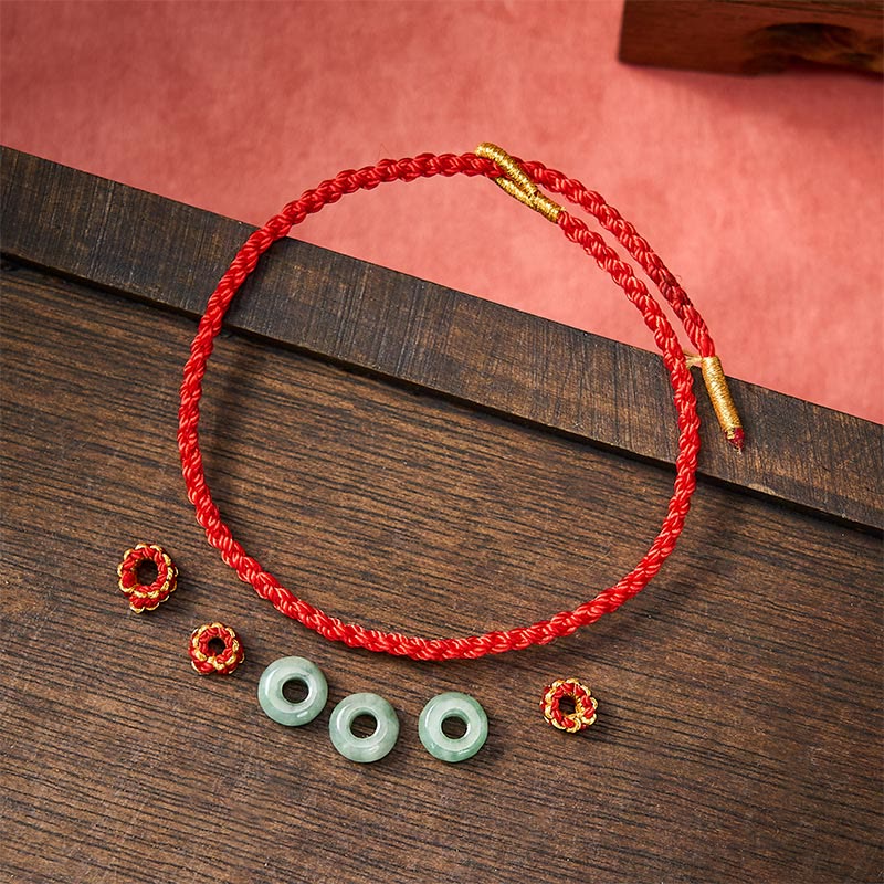 Buddha Stones Handgefertigtes, geflochtenes Armband aus roter Schnur mit 3 mm Jadeperlen, verstellbar, zum Selbstgestalten - image 14