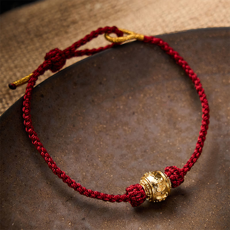 Buddha Stones Handgewebtes Armband aus rotem Garn mit dem Aufdruck „Om Mani Padme Hum“, verstellbar zum Selbermachen - image 1
