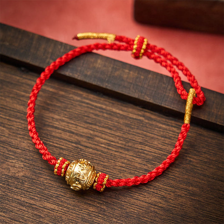 Buddha Stones Handgewebtes Armband aus rotem Garn mit dem Aufdruck „Om Mani Padme Hum“, verstellbar zum Selbermachen - Rot (Handgelenkumfang 15-20 cm) - image 10