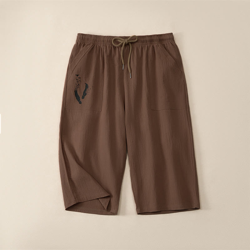 Buddha Stones Lässige Sommer-Caprihose mit Kordelzug, geradem Bein und Taschen für Herren - Sienna - US/ UK/AU42, EU52 (3XL) - image 0