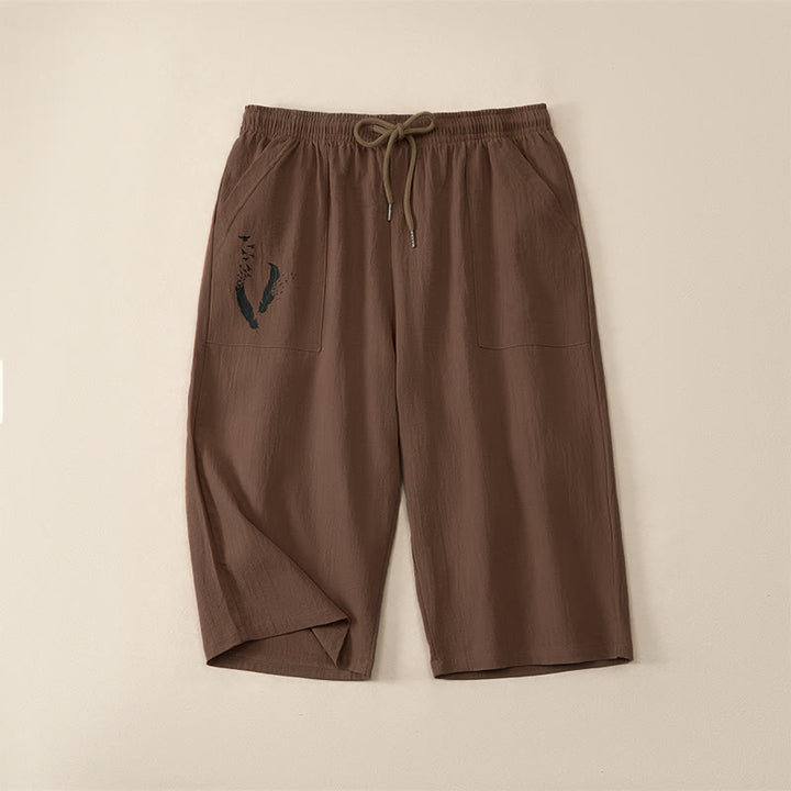 Buddha Stones Lässige Sommer-Caprihose mit Kordelzug, geradem Bein und Taschen für Herren - Sienna - US/ UK/AU42, EU52 (3XL) - image 0