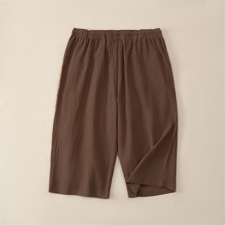 Buddha Stones Lässige Sommer-Caprihose mit Kordelzug, geradem Bein und Taschen für Herren - image 1