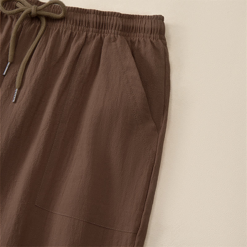 Buddha Stones Lässige Sommer-Caprihose mit Kordelzug, geradem Bein und Taschen für Herren - image 4