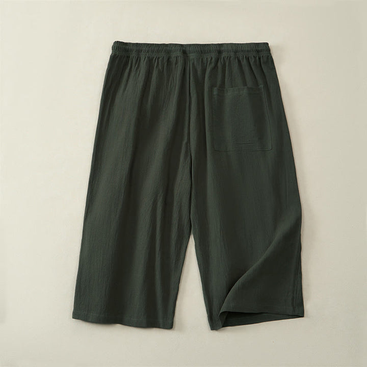 Buddha Stones Lässige Sommer-Caprihose mit Kordelzug, geradem Bein und Taschen für Herren - image 9