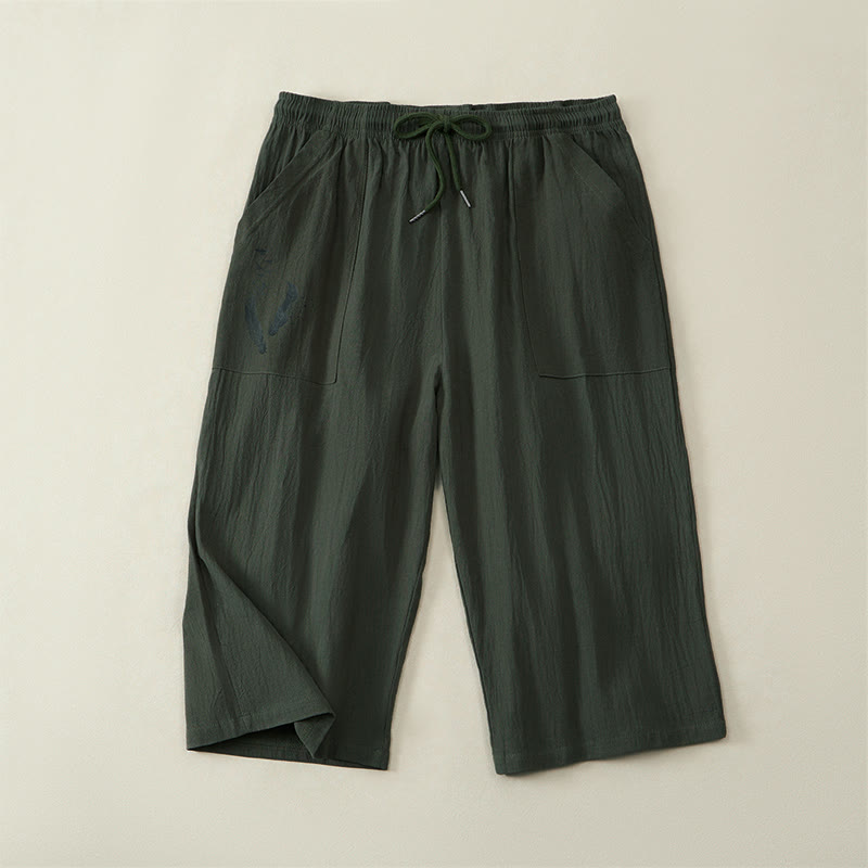 Buddha Stones Lässige Sommer-Caprihose mit Kordelzug, geradem Bein und Taschen für Herren - Dunkelolivgrün - US/ UK/AU42, EU52 (3XL) - image 8