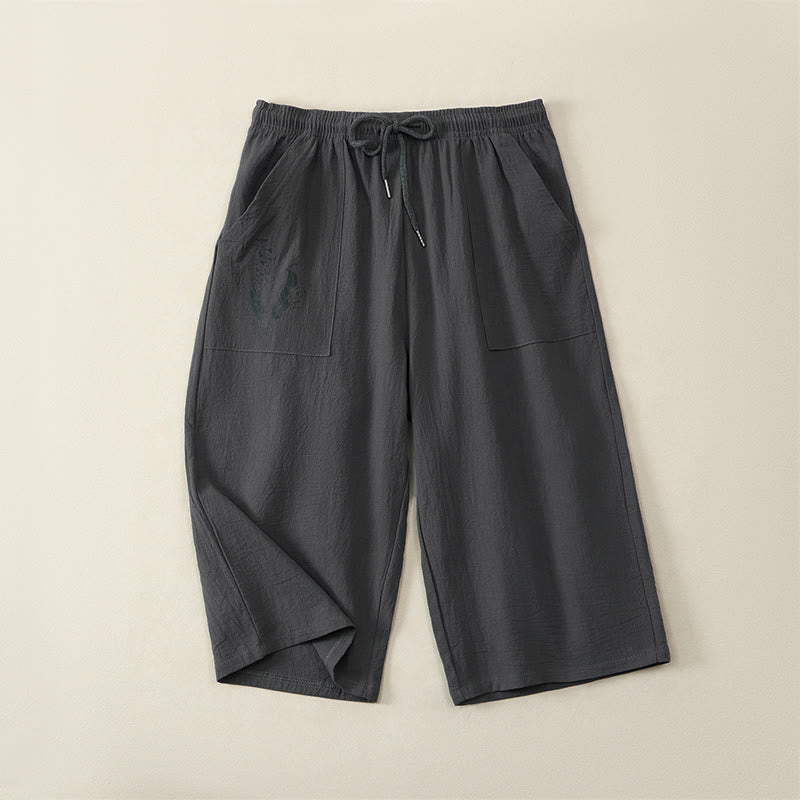 Buddha Stones Lässige Sommer-Caprihose mit Kordelzug, geradem Bein und Taschen für Herren - Dunkelgrau - US/ UK/AU42, EU52 (3XL) - image 15