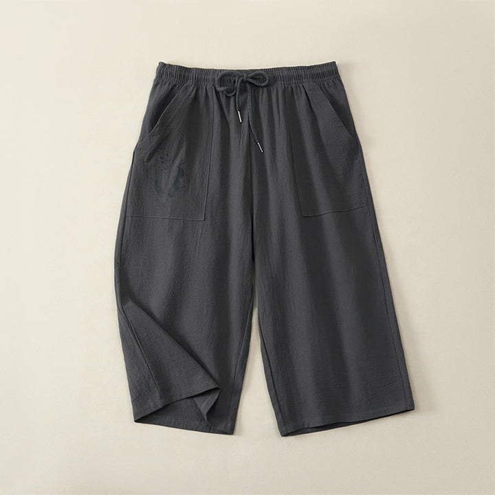 Buddha Stones Lässige Sommer-Caprihose mit Kordelzug, geradem Bein und Taschen für Herren - Dunkelgrau - US/ UK/AU42, EU52 (3XL) - image 15