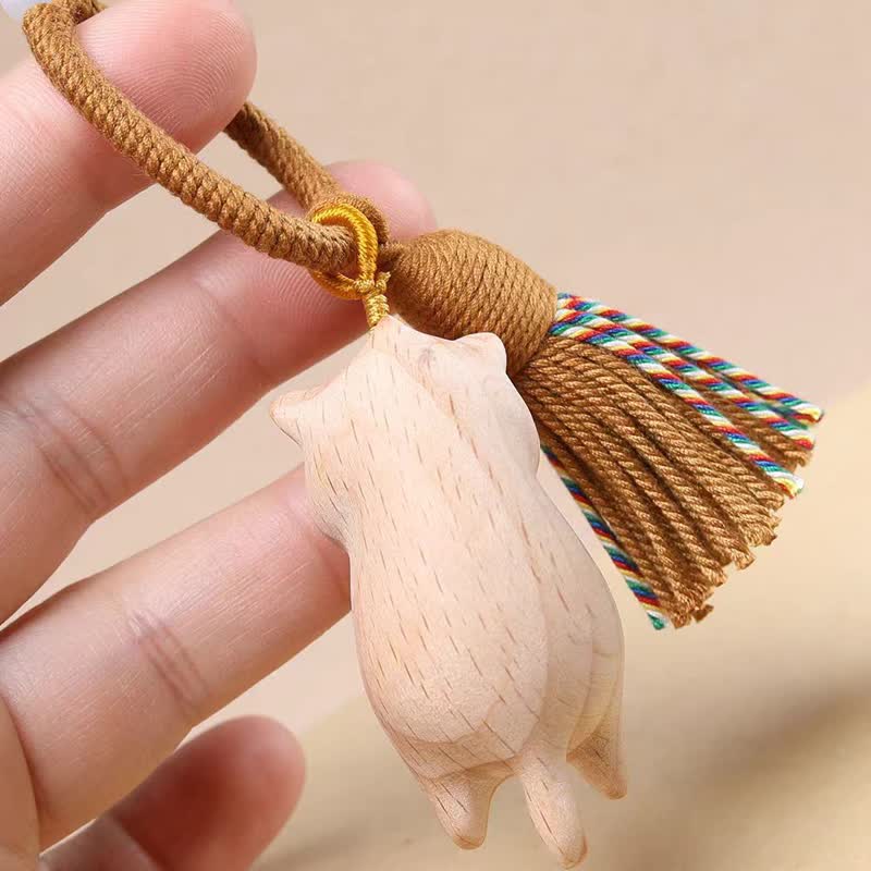 Buddha Stones Schlüsselanhänger mit Katzenquaste aus Buchenholz - image 6