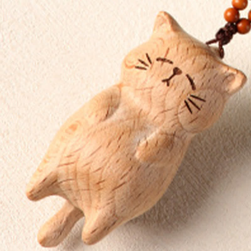 Buddha Stones Handgeschnitzte Glückskatze aus Buchenholz als Handy-Anhänger - image 8