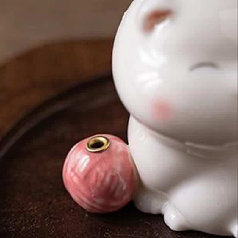 Buddha Stones Minimalistischer weißer Keramik-Katzen-Räuchergefäß mit Pompon (ohne Räucherstäbchen) - image 12