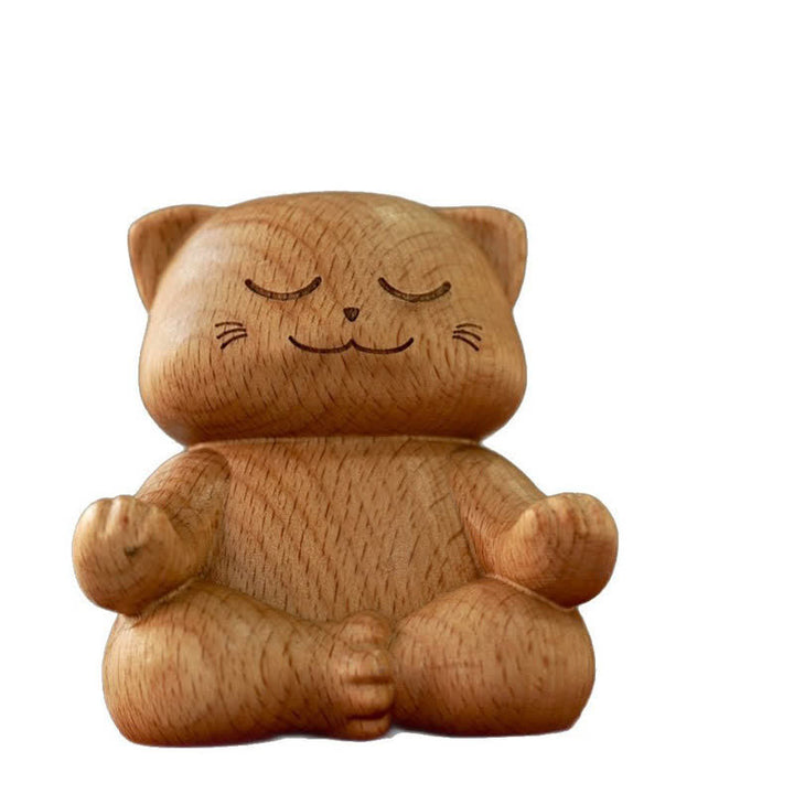 Buddha Stones Meditierende Katze aus Holz – Handgeschnitzte, niedliche Tierdekoration - image 7