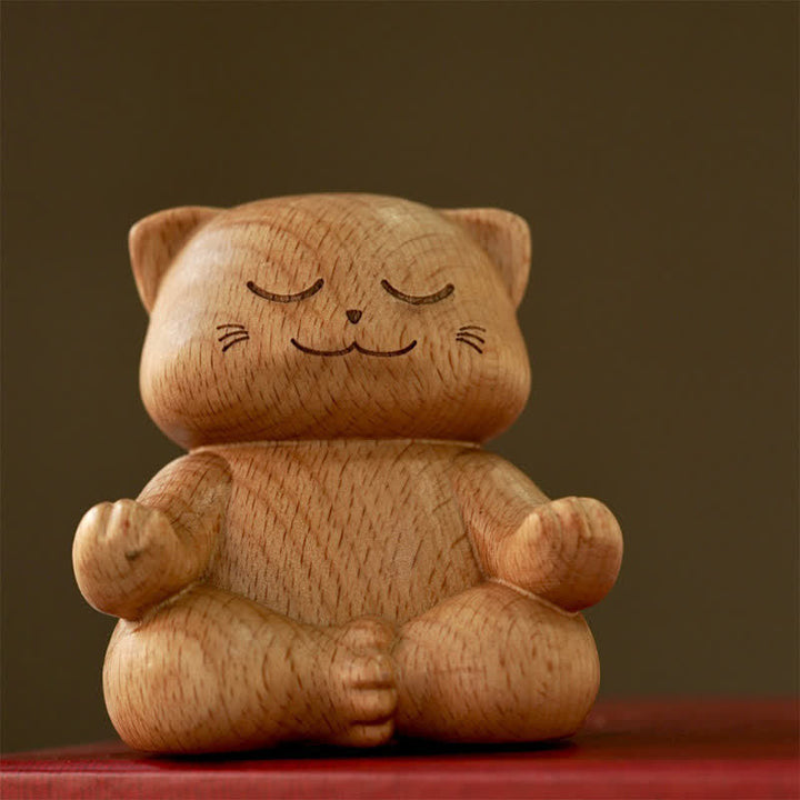 Buddha Stones Meditierende Katze aus Holz – Handgeschnitzte, niedliche Tierdekoration - image 4