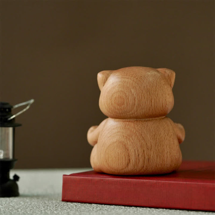 Buddha Stones Meditierende Katze aus Holz – Handgeschnitzte, niedliche Tierdekoration - image 6