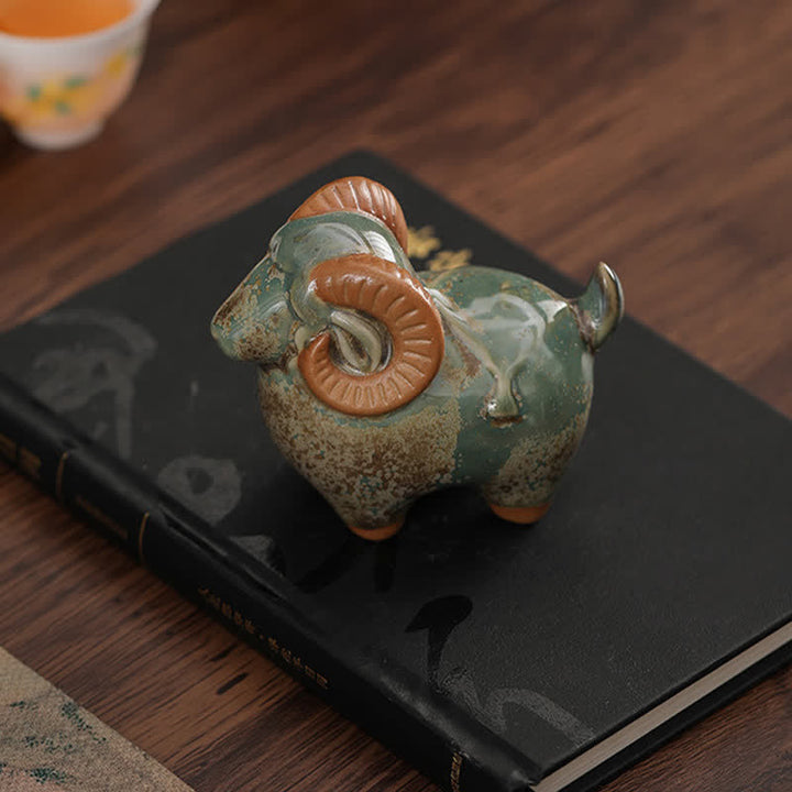 Buddha Stones Keramik-Dekoration mit chinesischem Tierkreiszeichen Widder (Symbol für Wohlstand) – Niedliches Tier - image 4