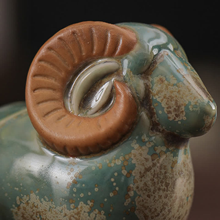 Buddha Stones Keramik-Dekoration mit chinesischem Tierkreiszeichen Widder (Symbol für Wohlstand) – Niedliches Tier - image 12