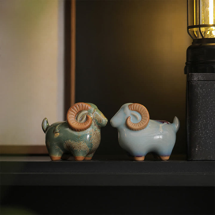 Buddha Stones Keramik-Dekoration mit chinesischem Tierkreiszeichen Widder (Symbol für Wohlstand) – Niedliches Tier - image 18