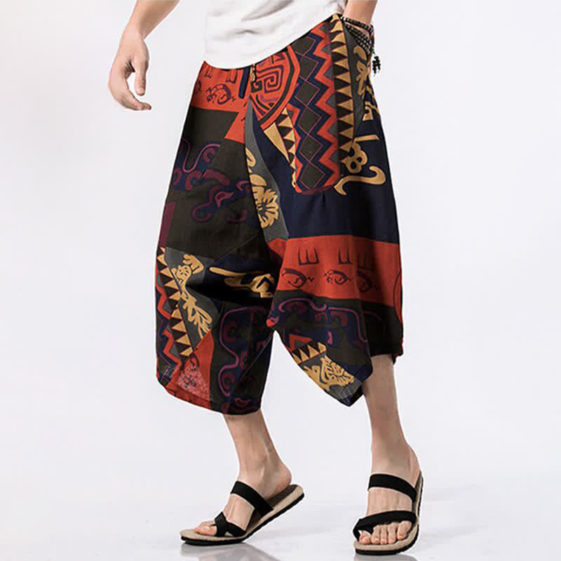 Buddha Stones Sommerliche Boho-Caprihose mit Kordelzug, floralem Baumwoll-Leinen-Mischgewebe und Tasche - image 10
