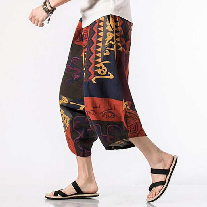 Buddha Stones Sommerliche Boho-Caprihose mit Kordelzug, floralem Baumwoll-Leinen-Mischgewebe und Tasche - image 11