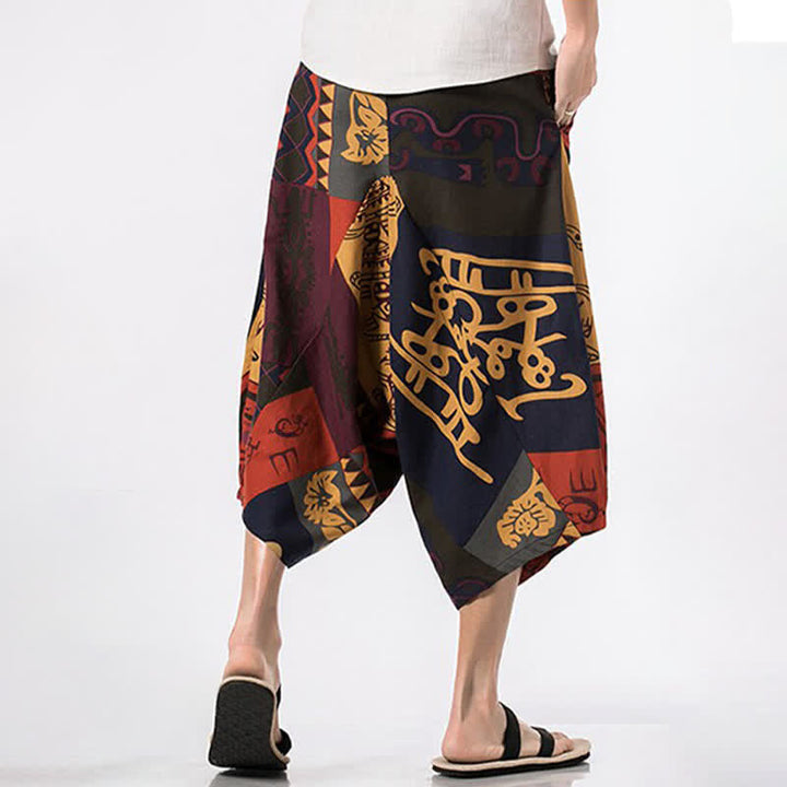 Buddha Stones Sommerliche Boho-Caprihose mit Kordelzug, floralem Baumwoll-Leinen-Mischgewebe und Tasche - image 14