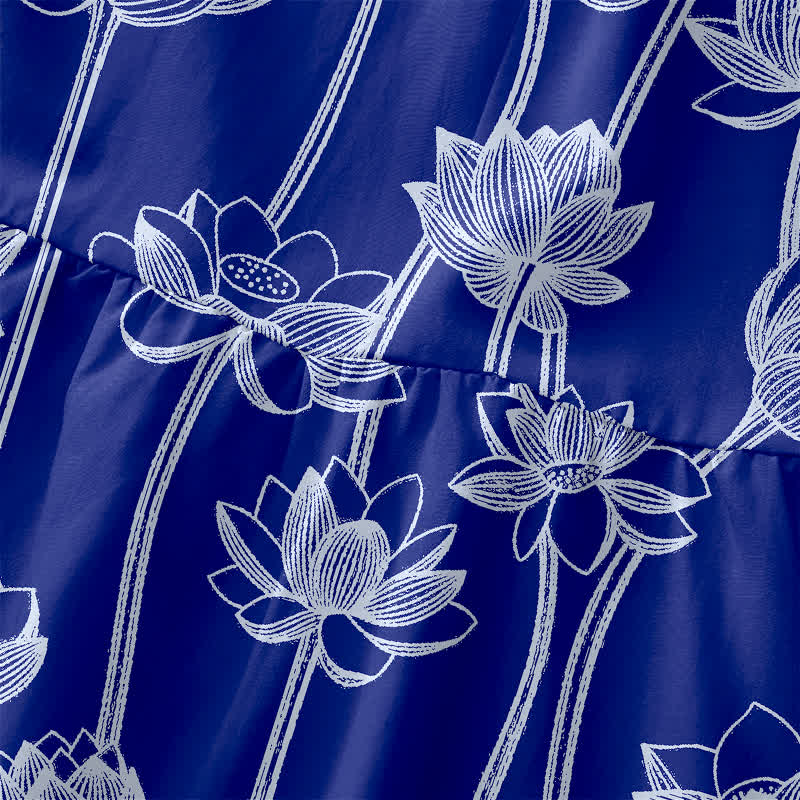 Buddha Stones Lässiges Sommerkleid für Damen mit Lotus-Linienmuster, ärmellos, Midi-Länge und Taschen - image 1