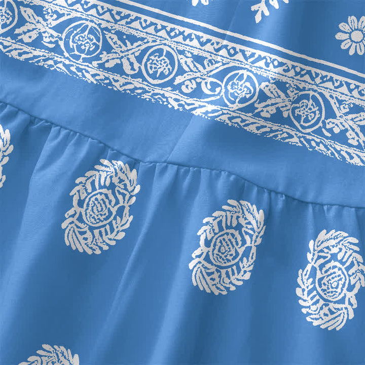 Buddha Stones Lässiges, ärmelloses Midikleid für Damen mit geometrischem Medaillon-Streifenmuster und Taschen - image 1