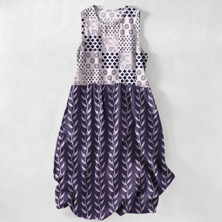Buddha Stones Lässiges, ärmelloses Midikleid für Damen mit geometrischem Rankenmuster und Taschen - Lila - US16, UK/AU20, EU48 (3XL) - image 4