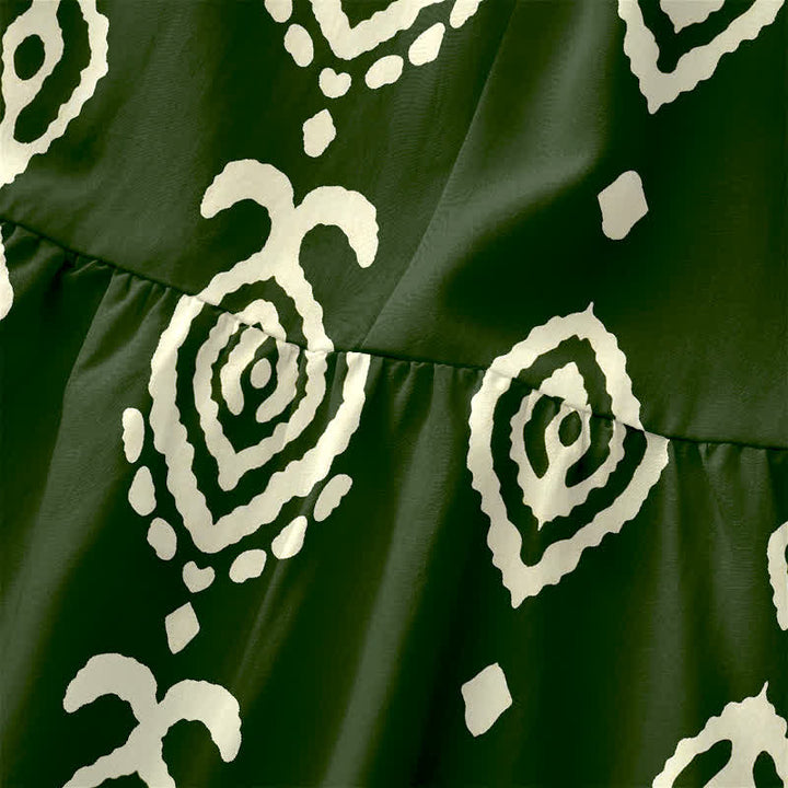 Buddha Stones Lässiges, ärmelloses Midikleid für Damen mit Taschen und tribalem geometrischem Bordürenmuster - image 1
