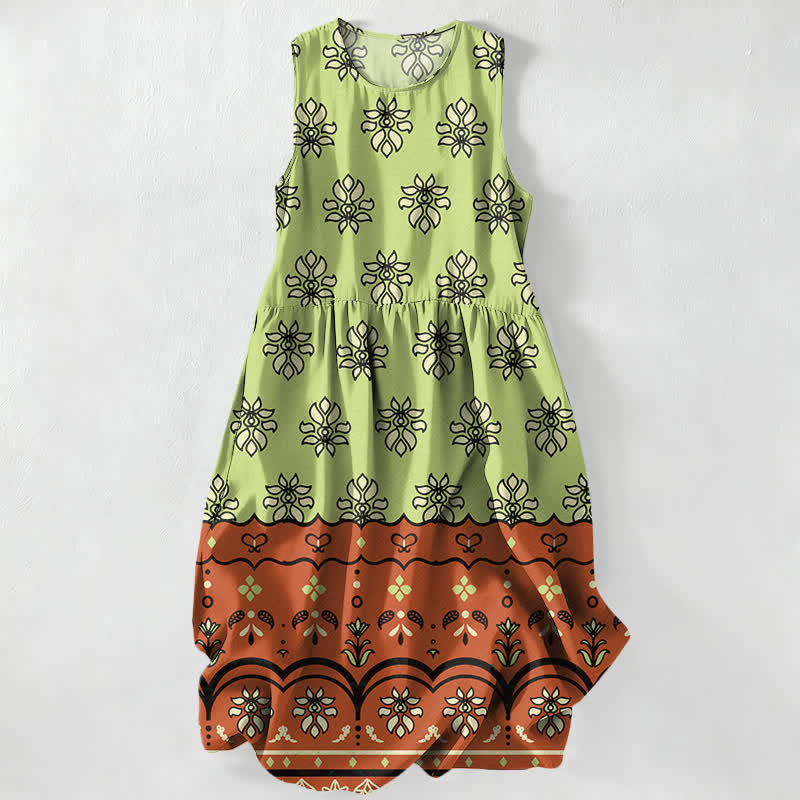 Buddha Stones Lässiges, ärmelloses Midikleid für Damen mit mintfarbenem Blumenmuster und Taschen - Hellgrün - US16, UK/AU20, EU48 (3XL) - image 0