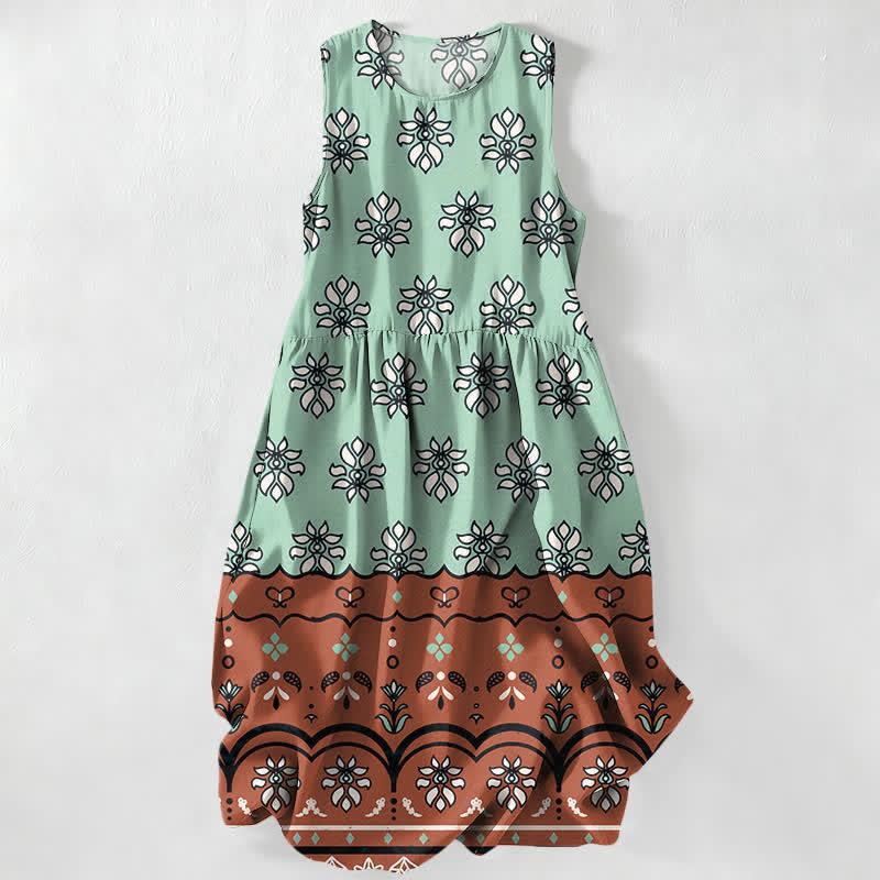 Buddha Stones Lässiges, ärmelloses Midikleid für Damen mit mintfarbenem Blumenmuster und Taschen - Aquamarin - US16, UK/AU20, EU48 (3XL) - image 4