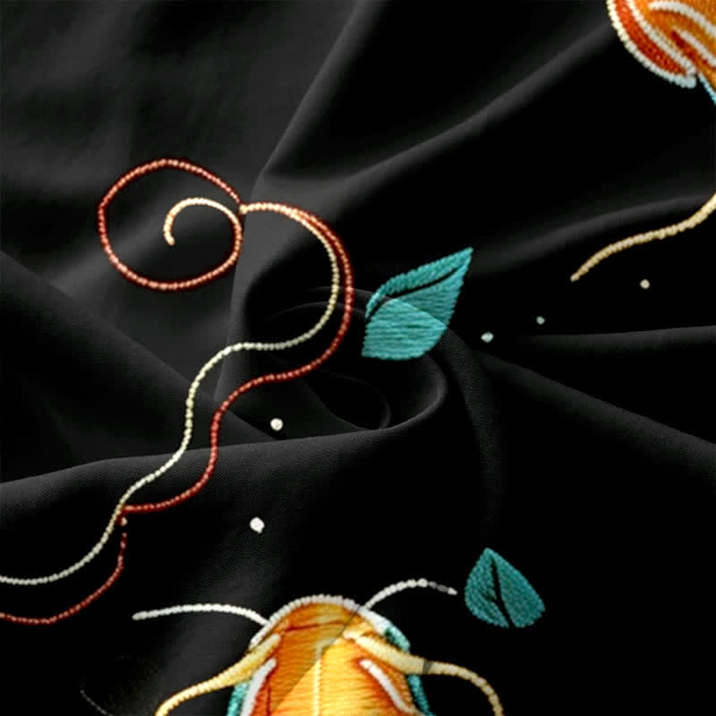 Buddha Stones Lässiges, sommerliches, ärmelloses Midikleid mit Koi-Fisch- und Blumenmuster sowie Taschen - image 3