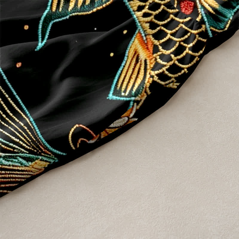 Buddha Stones Lässiges, sommerliches, ärmelloses Midikleid mit Koi-Fisch- und Blumenmuster sowie Taschen - image 2