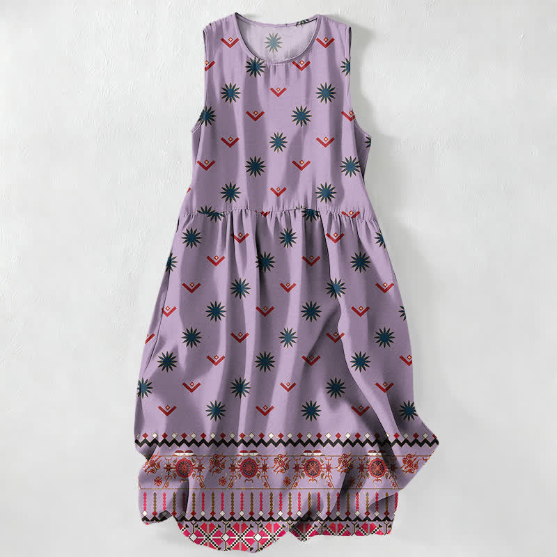 Buddha Stones Lässiges, sommerliches Boho-Kleid für Damen mit floralem und geometrischem Muster, ärmellos und mit Taschen - Lavendel - US16, UK/AU20, EU48 (3XL) - image 4