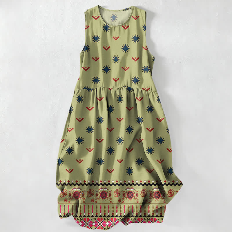 Buddha Stones Lässiges, sommerliches Boho-Kleid für Damen mit floralem und geometrischem Muster, ärmellos und mit Taschen - Hellgrün - US16, UK/AU20, EU48 (3XL) - image 5