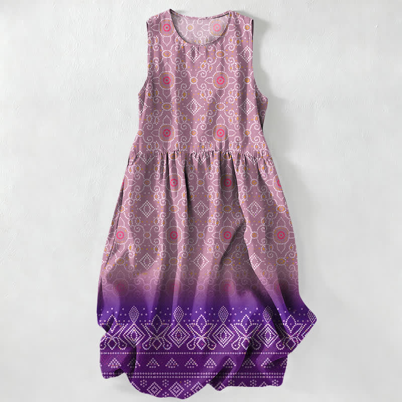 Buddha Stones Sommerliches, lässiges, ärmelloses Midikleid für Damen mit geometrischem Blumenmuster im Boho-Stil und Taschen - Pflaume - US16, UK/AU20, EU48 (3XL) - image 4