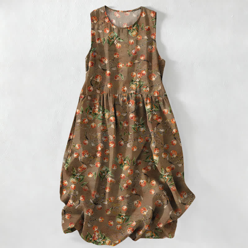 Buddha Stones Sommerliches, lässiges, ärmelloses Midikleid für Damen mit Vintage-Blumenmuster und Taschen - Peru - US16, UK/AU20, EU48 (3XL) - image 0