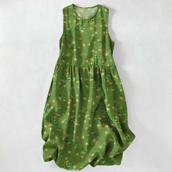 Buddha Stones Sommerliches, lässiges, ärmelloses Midikleid für Damen mit Vintage-Blumenmuster und Taschen - Mittelseegrün - US16, UK/AU20, EU48 (3XL) - image 4