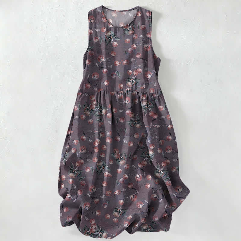 Buddha Stones Sommerliches, lässiges, ärmelloses Midikleid für Damen mit Vintage-Blumenmuster und Taschen - Pflaume - US16, UK/AU20, EU48 (3XL) - image 5