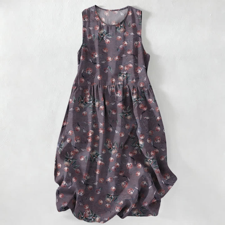 Buddha Stones Sommerliches, lässiges, ärmelloses Midikleid für Damen mit Vintage-Blumenmuster und Taschen - Pflaume - US16, UK/AU20, EU48 (3XL) - image 5