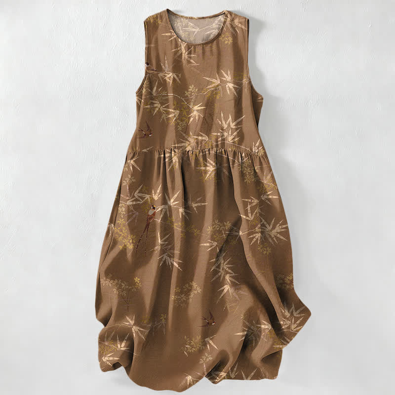 Buddha Stones Lässiges, ärmelloses Sommer-Midikleid für Damen mit Bambusblattmuster und Taschen - Peru - US16, UK/AU20, EU48 (3XL) - image 4