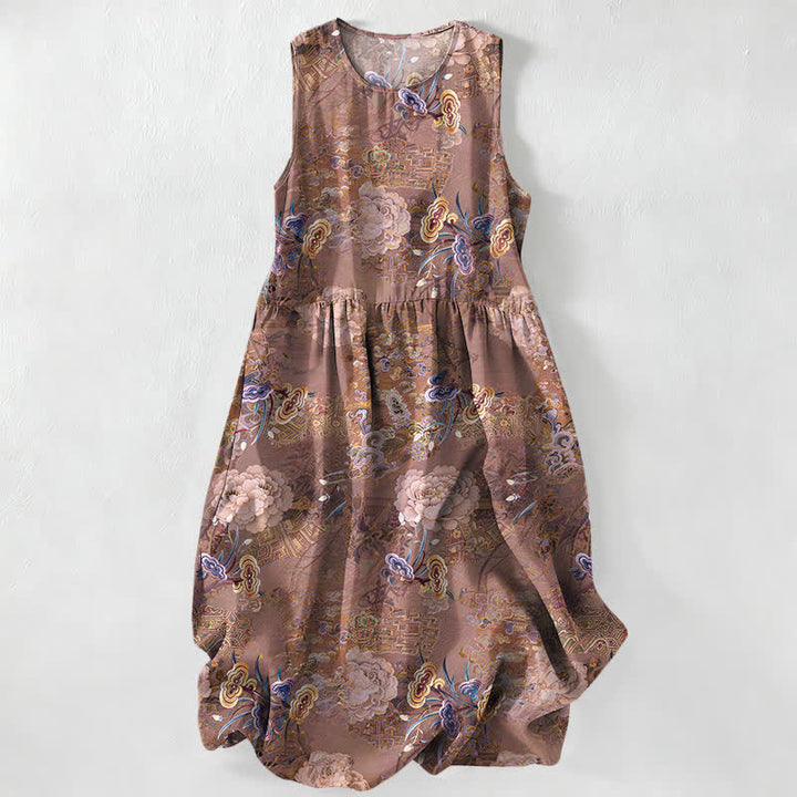 Buddha Stones Lässiges, sommerliches Damen-Midikleid im Vintage-Stil mit Paisley-Blumenmuster, ärmellos und mit Taschen - Peru - US16, UK/AU20, EU48 (3XL) - image 4