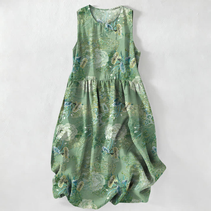 Buddha Stones Lässiges, sommerliches Damen-Midikleid im Vintage-Stil mit Paisley-Blumenmuster, ärmellos und mit Taschen - Mittelseegrün - US16, UK/AU20, EU48 (3XL) - image 5