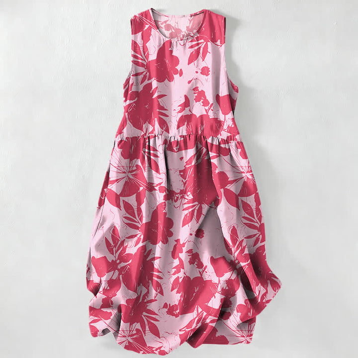 Buddha Stones Lässiges, ärmelloses Midikleid für Damen mit floralem Muster und Taschen - Hellrosa - US16, UK/AU20, EU48 (3XL) - image 0