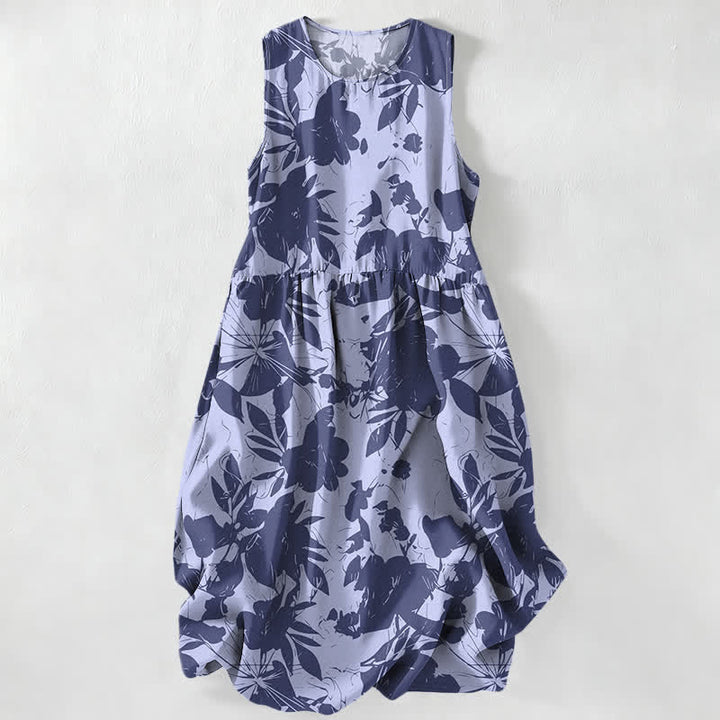 Buddha Stones Lässiges, ärmelloses Midikleid für Damen mit floralem Muster und Taschen - Hellstahlblau - US16, UK/AU20, EU48 (3XL) - image 4