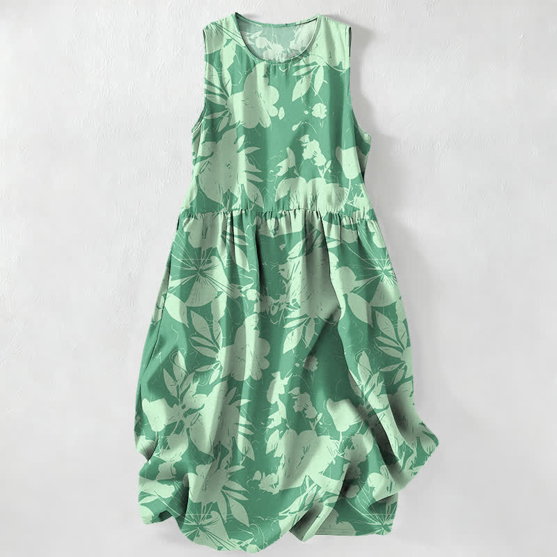 Buddha Stones Lässiges, ärmelloses Midikleid für Damen mit floralem Muster und Taschen - Aquamarin - US16, UK/AU20, EU48 (3XL) - image 5