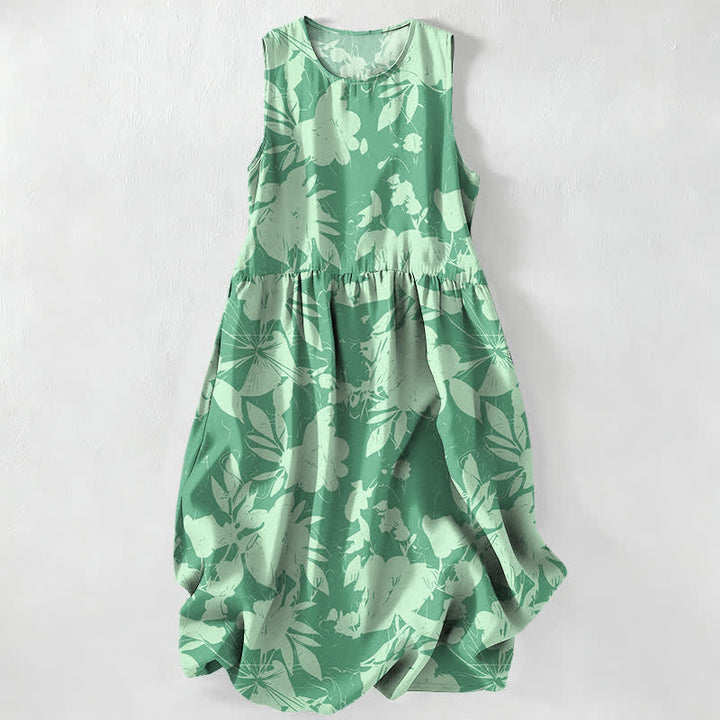 Buddha Stones Lässiges, ärmelloses Midikleid für Damen mit floralem Muster und Taschen - Aquamarin - US16, UK/AU20, EU48 (3XL) - image 5