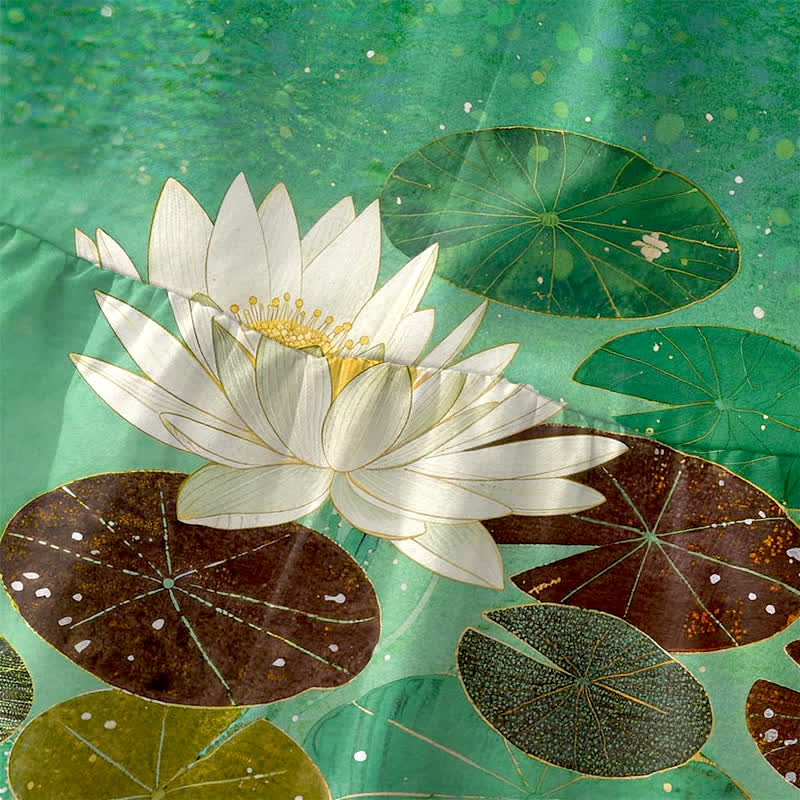 Buddha Stones Lässiges Sommerkleid für Damen mit Lotus-Teich-Muster, ärmellos, Midi-Länge und Taschen - image 1