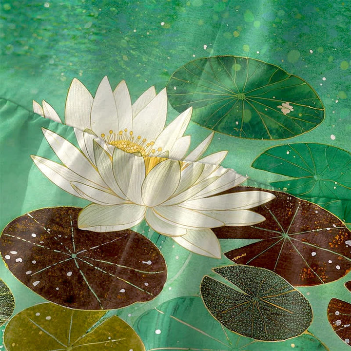 Buddha Stones Lässiges Sommerkleid für Damen mit Lotus-Teich-Muster, ärmellos, Midi-Länge und Taschen - image 1