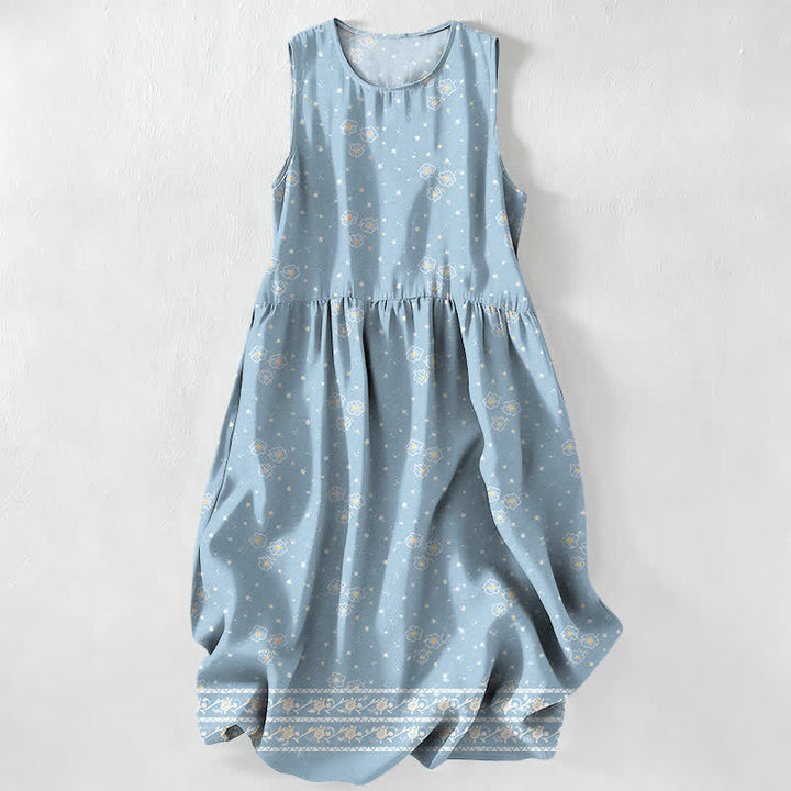 Buddha Stones Lässiges, sommerliches, ärmelloses Midikleid für Damen mit zartem Blumen- und Punktmuster und Taschen - Hellblau - US16, UK/AU20, EU48 (3XL) - image 4