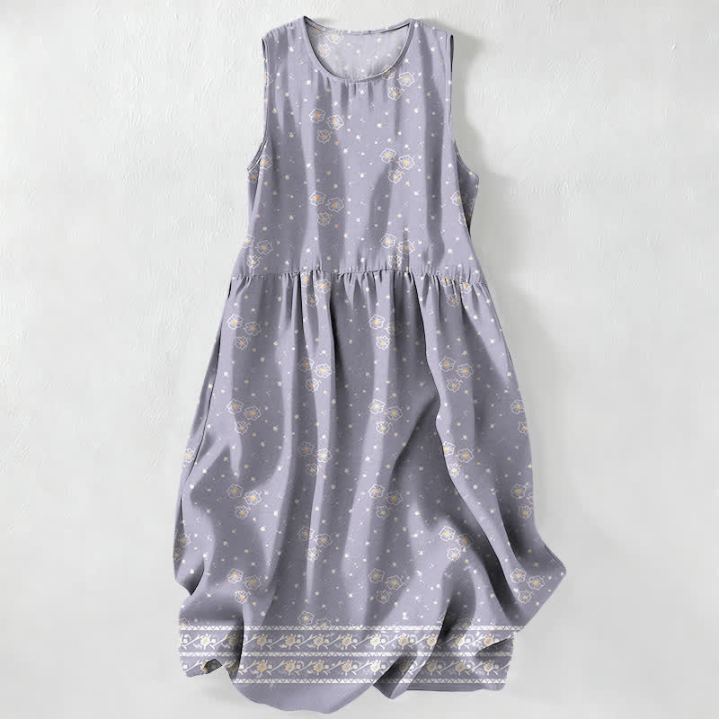Buddha Stones Lässiges, sommerliches, ärmelloses Midikleid für Damen mit zartem Blumen- und Punktmuster und Taschen - Lavendel - US16, UK/AU20, EU48 (3XL) - image 5