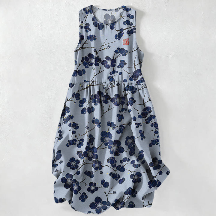 Buddha Stones Lässiges, ärmelloses Midikleid für Damen mit indigoblauem Blumenmuster und Taschen - Hellblau - US16, UK/AU20, EU48 (3XL) - image 5
